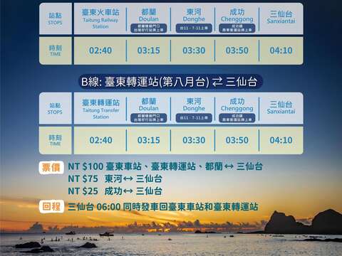 0707三仙台光雕接駁時刻表